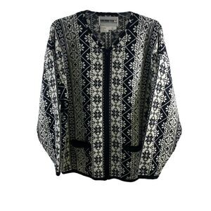 Obermeyer Black White Fair Isle Nordic Cardigan Size M